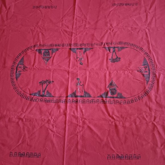 African Red and Black Handpainted Tablecloth Wall Hanging Bedspread - Picture 6 of 14